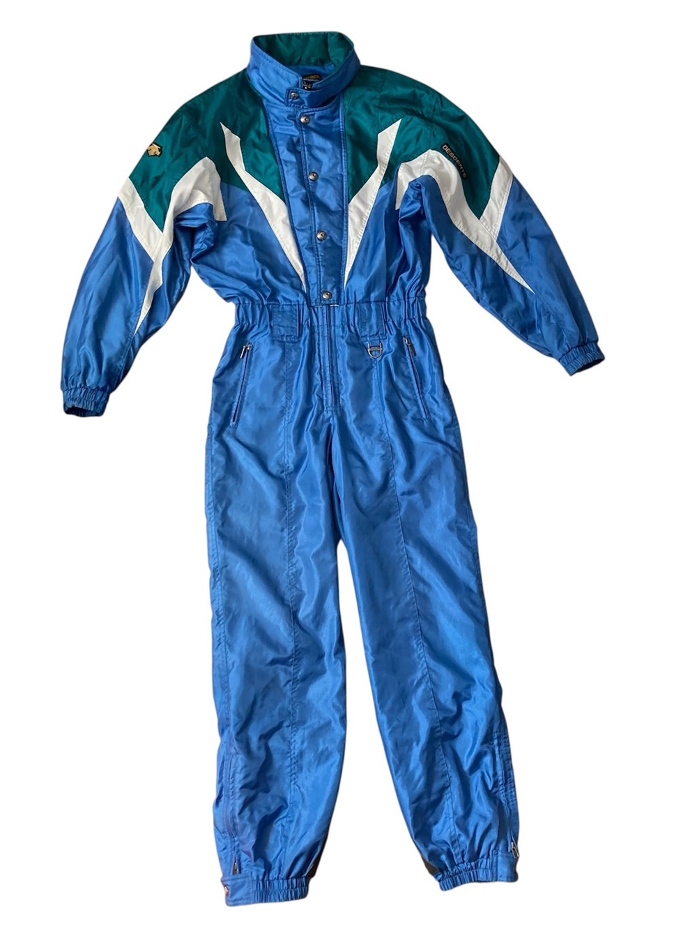 Vintage 80s Descente Colorblock Ski Suit Men’s Medium Blue Teal and White